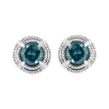 Brilliant .50ct Blue Diamond Solitaire Earrings