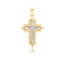 14k Two-tone Gold Diamond-cut Cross Pendant
