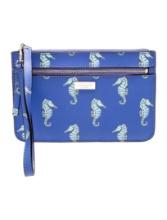 Kate Spade Blue Printed Gold-tone Hdw Zip Clutch