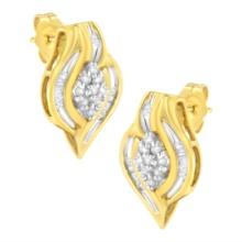 10k Gold .33ct Diamond Cluster Swirl Earrings