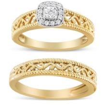 14k Gold-pl .21ct Diamond Halo Ring Set