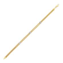 14k Gold W/ Diamond Dual Wheat Chain Bracelet