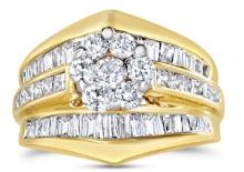 14k Gold 2.30ct Diamond Cluster Wedding Ring Set