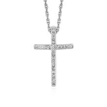 Round .11ct Diamond Narrow Cross Pendant Necklace
