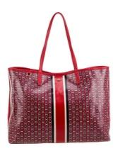 Tory Burch Red Prt Gold-tone Hardware Tote