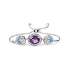 Elegant 4.01ct Amethyst, Topaz, & Diamond Bracelet