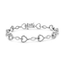 Elegant .25ct Diamond Heart & Leaf Link Bracelet
