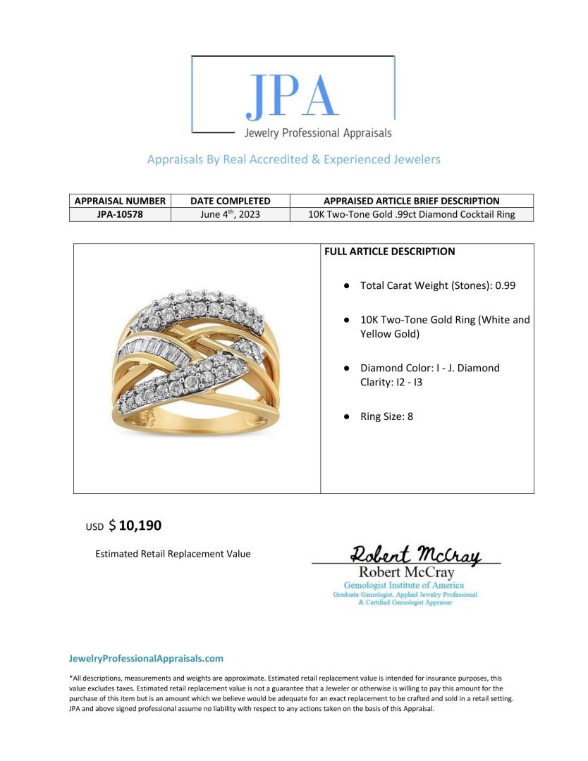 10k Two-tone Gold .99ct Diamond Cocktail Ring