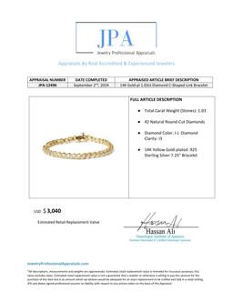 14k Gold-pl 1.03ct Diamond C-shaped Link Bracelet