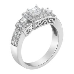 14k Wgold 1.00ct Diamond 3-stone Halo Ring