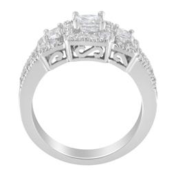 14k Wgold 1.00ct Diamond 3-stone Halo Ring