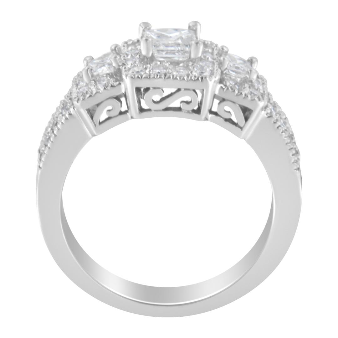 14k Wgold 1.00ct Diamond 3-stone Halo Ring