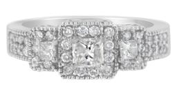 14k Wgold 1.00ct Diamond 3-stone Halo Ring