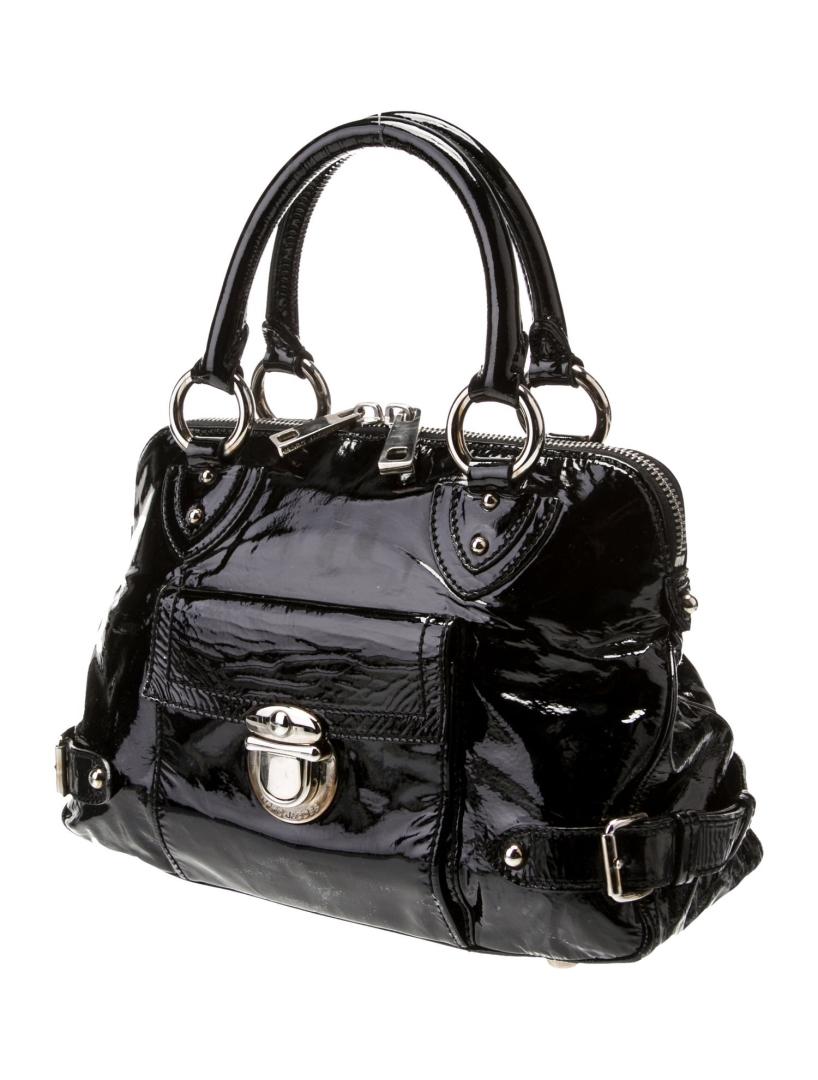 Marc Jacobs Black Patent Leather Zip Top Hdl Bag