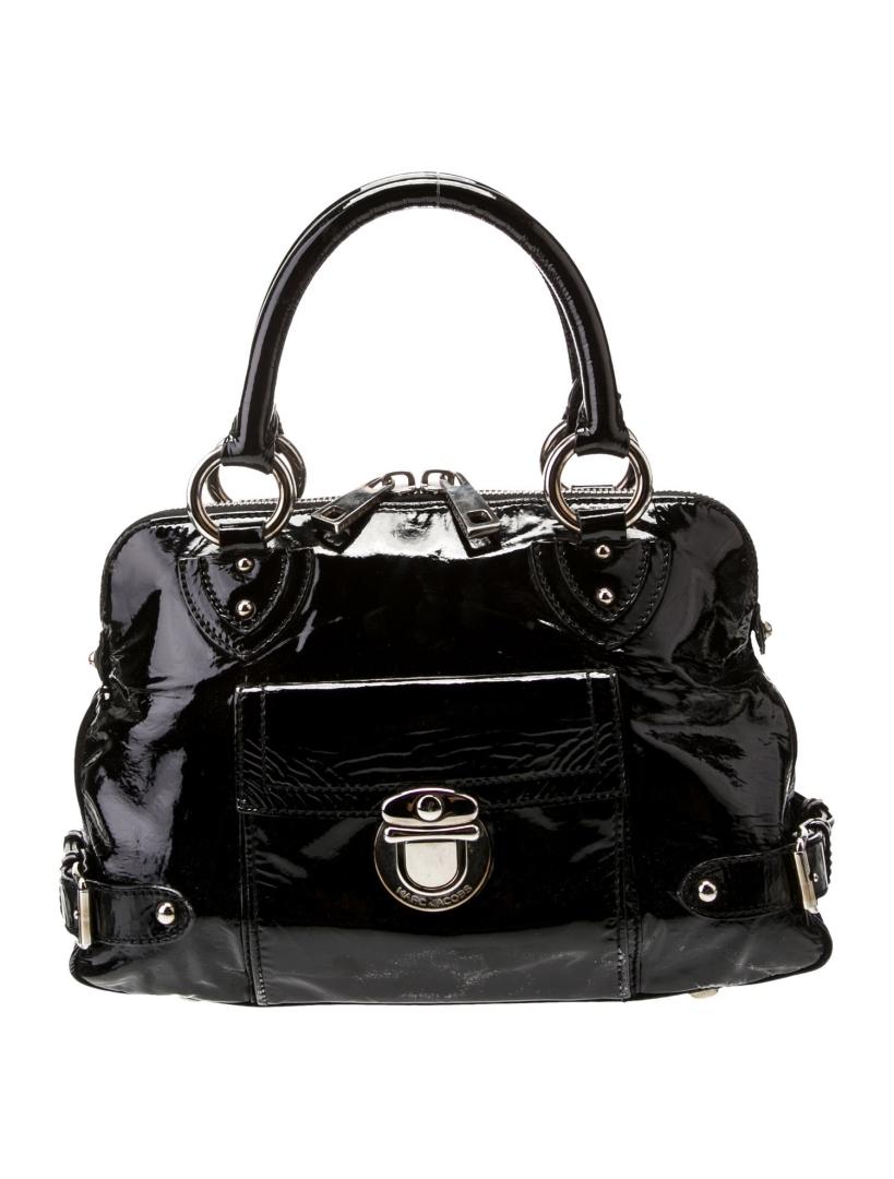 Marc Jacobs Black Patent Leather Zip Top Hdl Bag