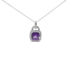 Dazzling 3.95ct Amethyst & Diamond Halo Necklace