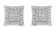 18k Wgold 1.01ct Diamond Square Cluster Earring