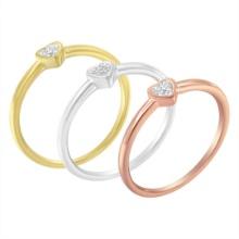 14k Gold-pl .15ct Diamond Stackable Heart Ring Set