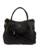 Prada Bauletto Nero Vitello Daino Top Handle Bag