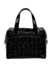 Chanel Chocolate Bar Vtg Blk Leather Top Hdl Bag