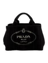 Prada Canvas Nero Canvas Gold-tone Hdw Top Hdl Bag