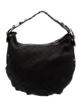 Gucci Pelham Blk Canvas Medium Vtg Pelham Zip Hobo