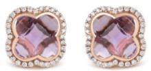 18k Rgold 7.02ct Amethyst & Diamond Halo Earrings