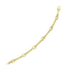 14k Gold Oval & Round Link Textured Chain Bracelet