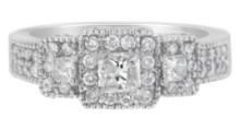 14k Wgold 1.00ct Diamond 3-stone Halo Ring