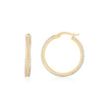 14k Two-tone Gold Diamond Cut Round Hoop Earrings