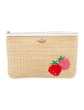 Kate Spade Neutrals Raffia Zip Closure Portfolio
