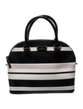 Kate Spade Black Leather Striped Zip Top Hdl Bag