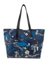 Michael Kors Collection Floral Blue Leather Tote