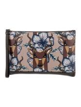Furla Blue Saffiano Leather Floral Zip Cls Clutch