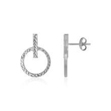 14k White Gold Textured Circle & Bar Post Earrings