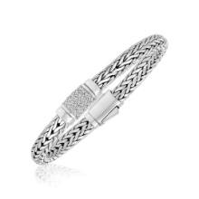 Round White Sapphire Accent Weave Silver Bracelet