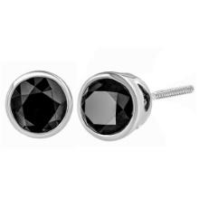 14k White Gold Round 3.00ct Black Diamond Earrings