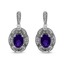 Elegant 3.32ct Amethyst & Diamond Accent Earrings