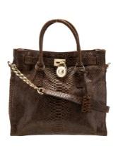 Michael Kors Brn Embossed Leather Top Handle Bag