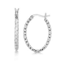 Sterling Silver Hoop Diamond Cut Texture Earrings
