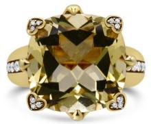 18k Gold 11.40ct Lemon Quartz & Diamond Ring