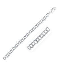 14k White Gold Solid Double Link Charm Bracelet