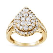 10k Gold-pl 1.52ct Diamond Halo Pear Cocktail Ring