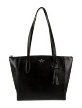 Kate Spade Black Leather Tassel Zip Closure Tote