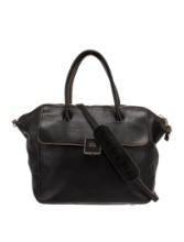 Tory Burch Blk Leather Rolled Handles Top Hdl Bag
