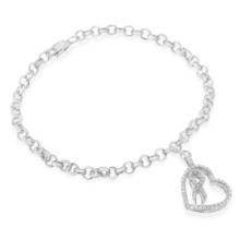Cute .25ct Diamond Accent Heart & Ribbon Bracelet