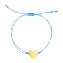 14k Gold Heart In Blue Cord Adjustable Bracelet