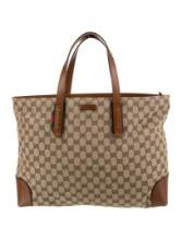 Gucci Britt Neutrals Canvas Zip Cls Top Hdl Bag