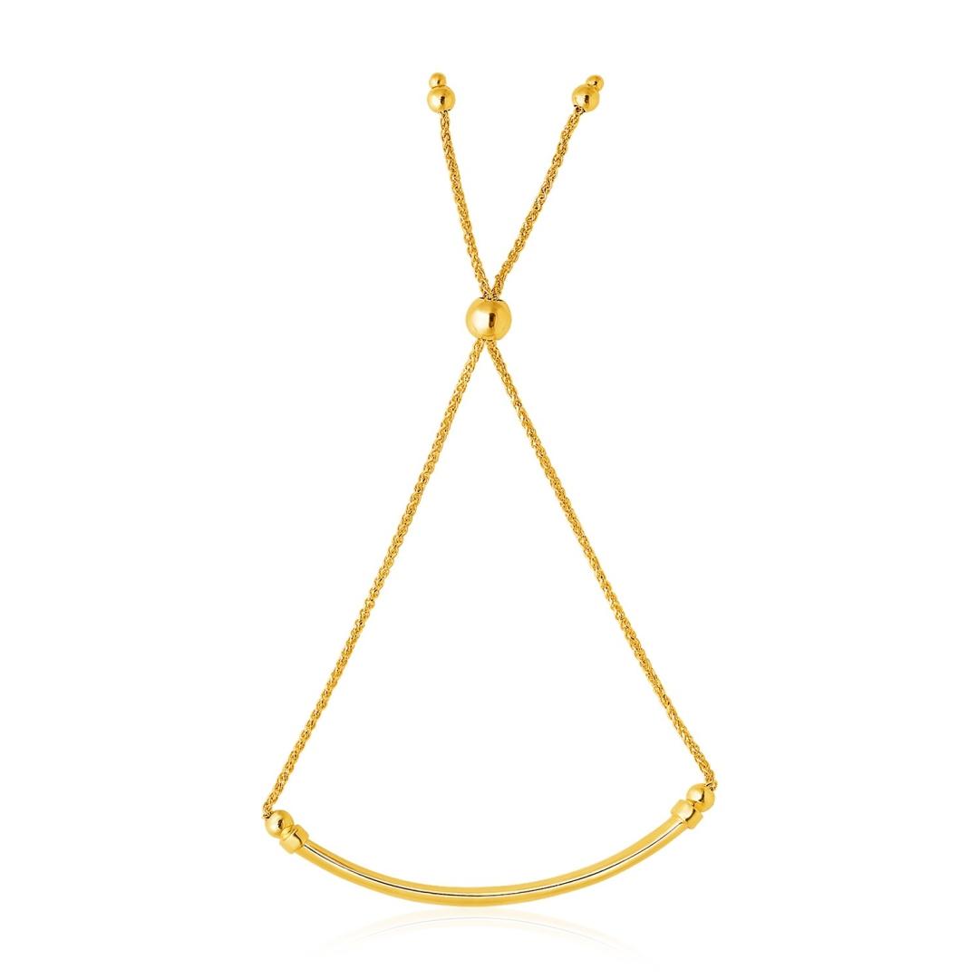 14k Gold Smooth Curved Bar & Lariat Style Bracelet
