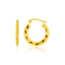 14k Gold Wavy Texture Hoop Earrings